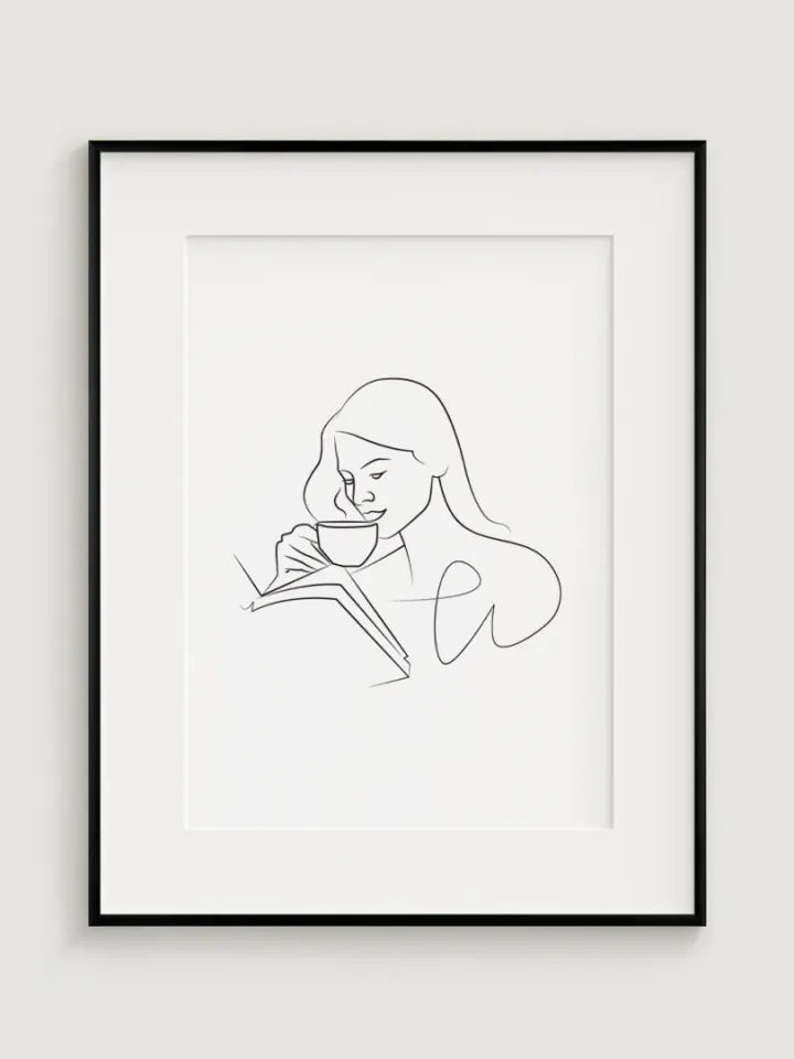 Minimalistická Ilustrace Žena s Kávou
